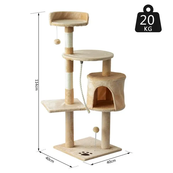 114H Cm. Cat Tree House - Beige