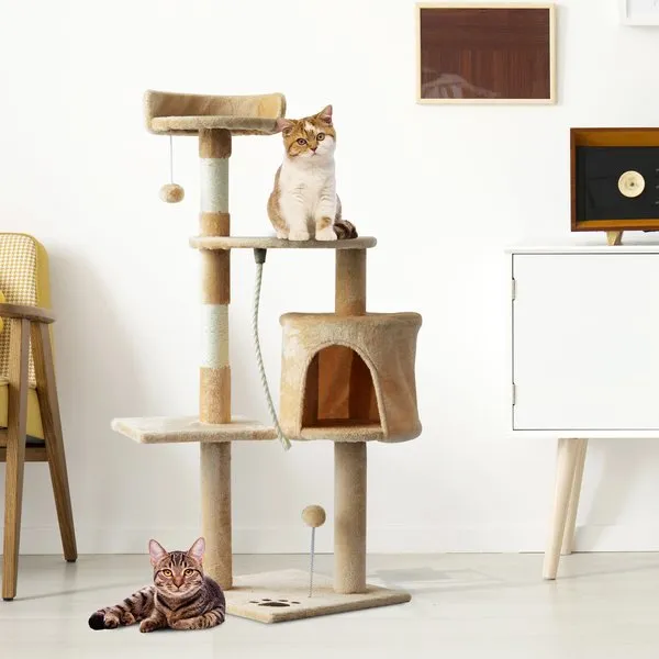 114H Cm. Cat Tree House - Beige