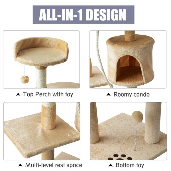 114H Cm. Cat Tree House - Beige