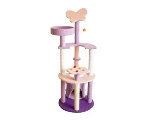 128cm Butterfly Plush Cat Condo Cat Tree in Pink Purple
