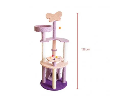 128cm Butterfly Plush Cat Condo Cat Tree in Pink Purple