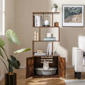 2-in-1 Hidden Cat Litter Box Enclosure with 3 Open Shelves-Rustic Brown