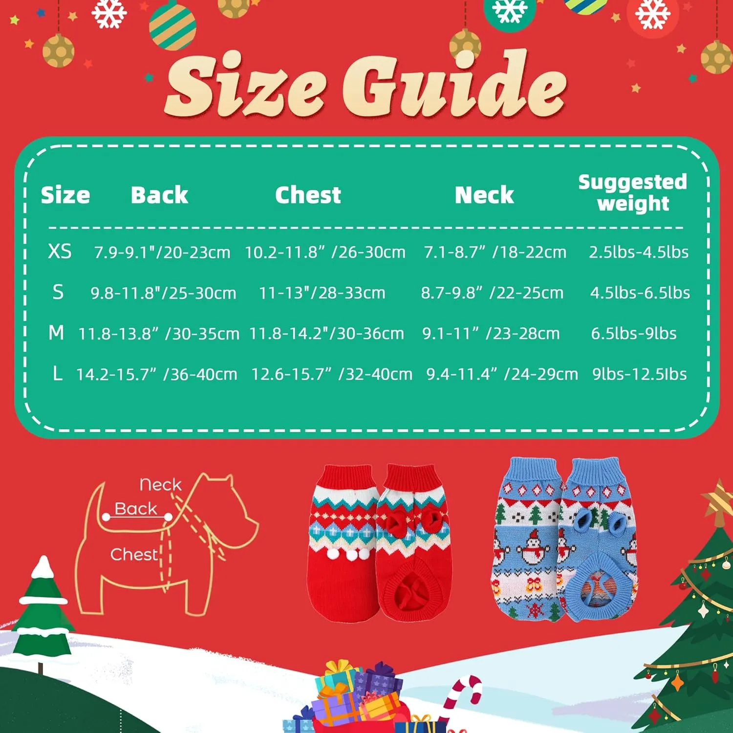 2 Packs Cat Christmas Sweater Pet Cute Knitwear Warm Winter Clothes for Kittys and Small Dogs (Large)