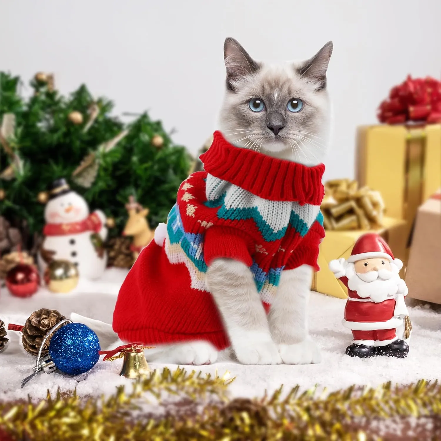 2 Packs Cat Christmas Sweater Pet Cute Knitwear Warm Winter Clothes for Kittys and Small Dogs (Large)