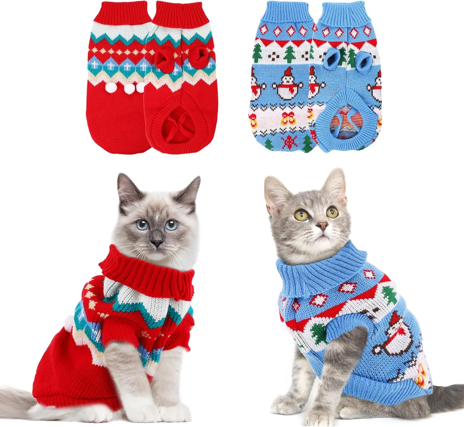 2 Packs Cat Christmas Sweater Pet Cute Knitwear Warm Winter Clothes for Kittys and Small Dogs (Large)