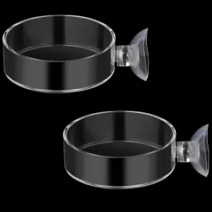 2Pcs Aquarium Shrimp Feeder Dish with Suction 75mm Round Clear Fish Tank Food Tray Container Glass Fish Tank Feeding Bowls for Aquarium Tanks Feeding Tray