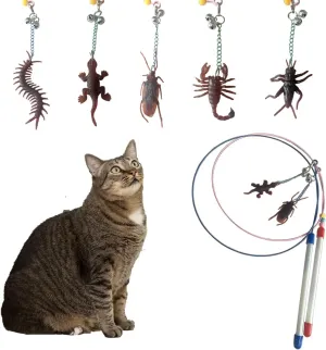 2Pcs Interactive Cat Wand Toys With 5pcs Replacement Insect for Indoor Cats - Retractable Teaser for Kitten Exercise