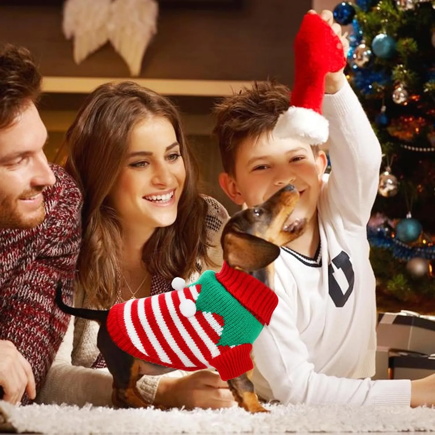 2PCS Puppy Christmas Sweater Cat Turtleneck Knitwear Xmas Elf Outfits Dog Warm Clothes Sweater for Kitties Puppies S