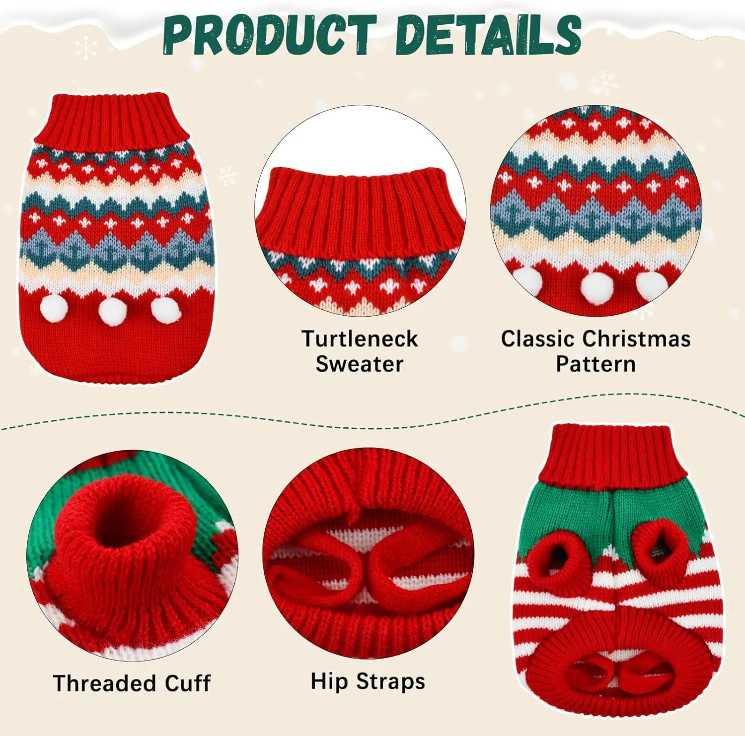2PCS Puppy Christmas Sweater Cat Turtleneck Knitwear Xmas Elf Outfits Dog Warm Clothes Sweater for Kitties Puppies S