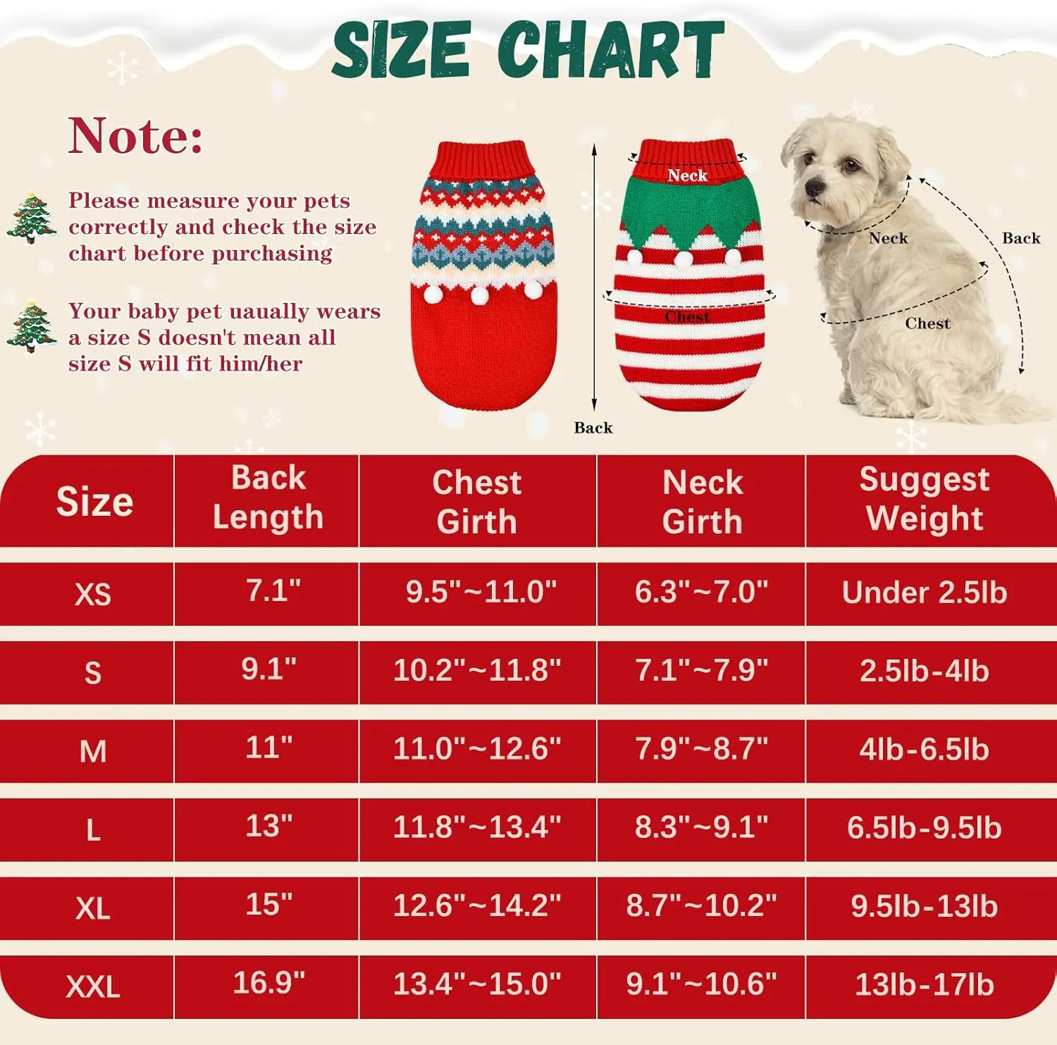 2PCS Puppy Christmas Sweater Cat Turtleneck Knitwear Xmas Elf Outfits Dog Warm Clothes Sweater for Kitties Puppies S