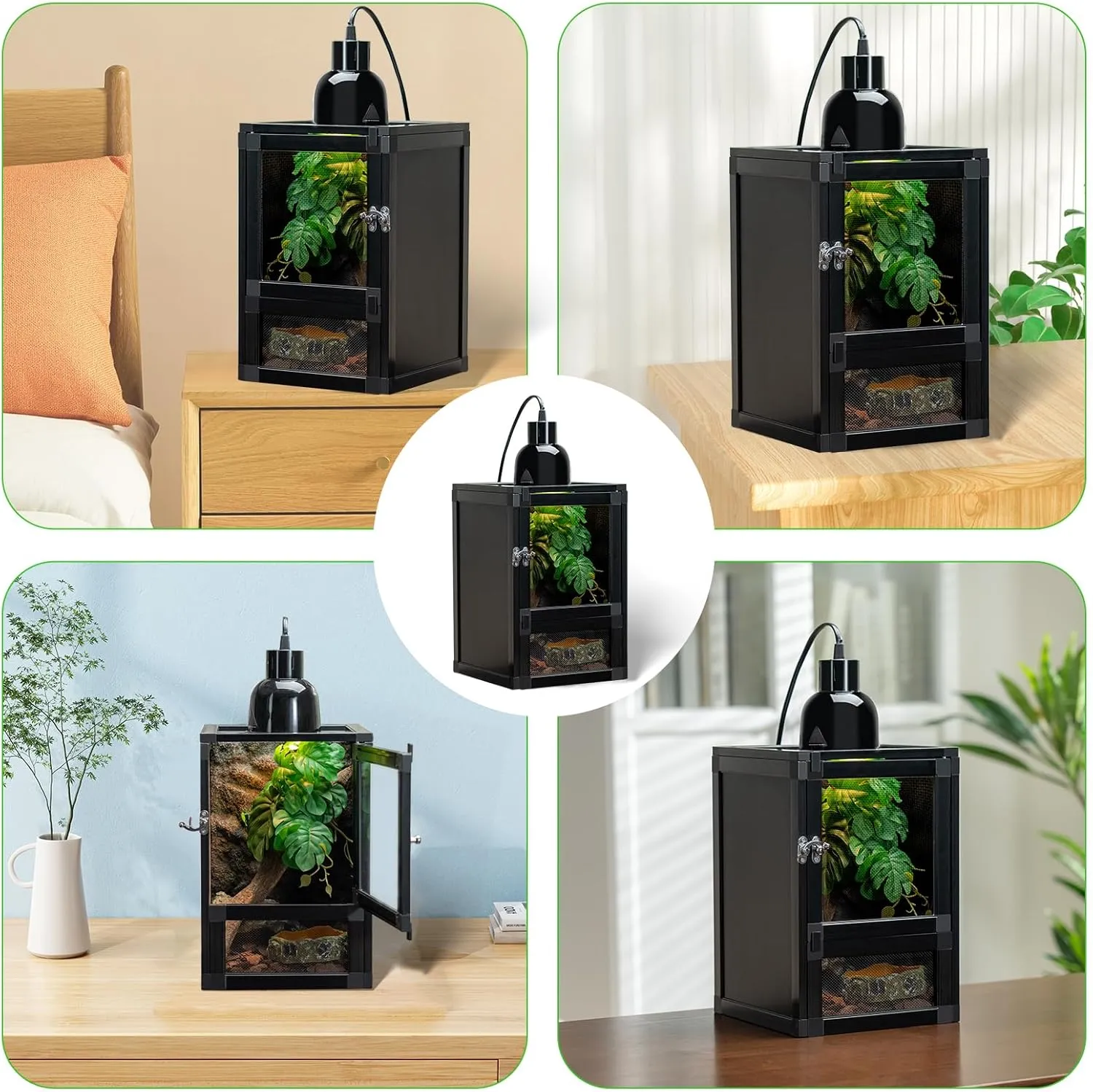 8" x 8" x 12" Small Reptile Cage, Rainforest Habitat with Screen Door, Ventilated Terrarium for Lizards, Frogs, Snakes, Easy Assembly