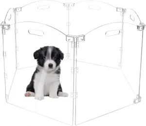 Acrylic Dog Playpen for House Foldable Dog Gate Indoor with Handles Free-Standing Pet Fence Clear Dog Pen for Outdoor Puppy Cat Rabbit Accessories (6 Panel)