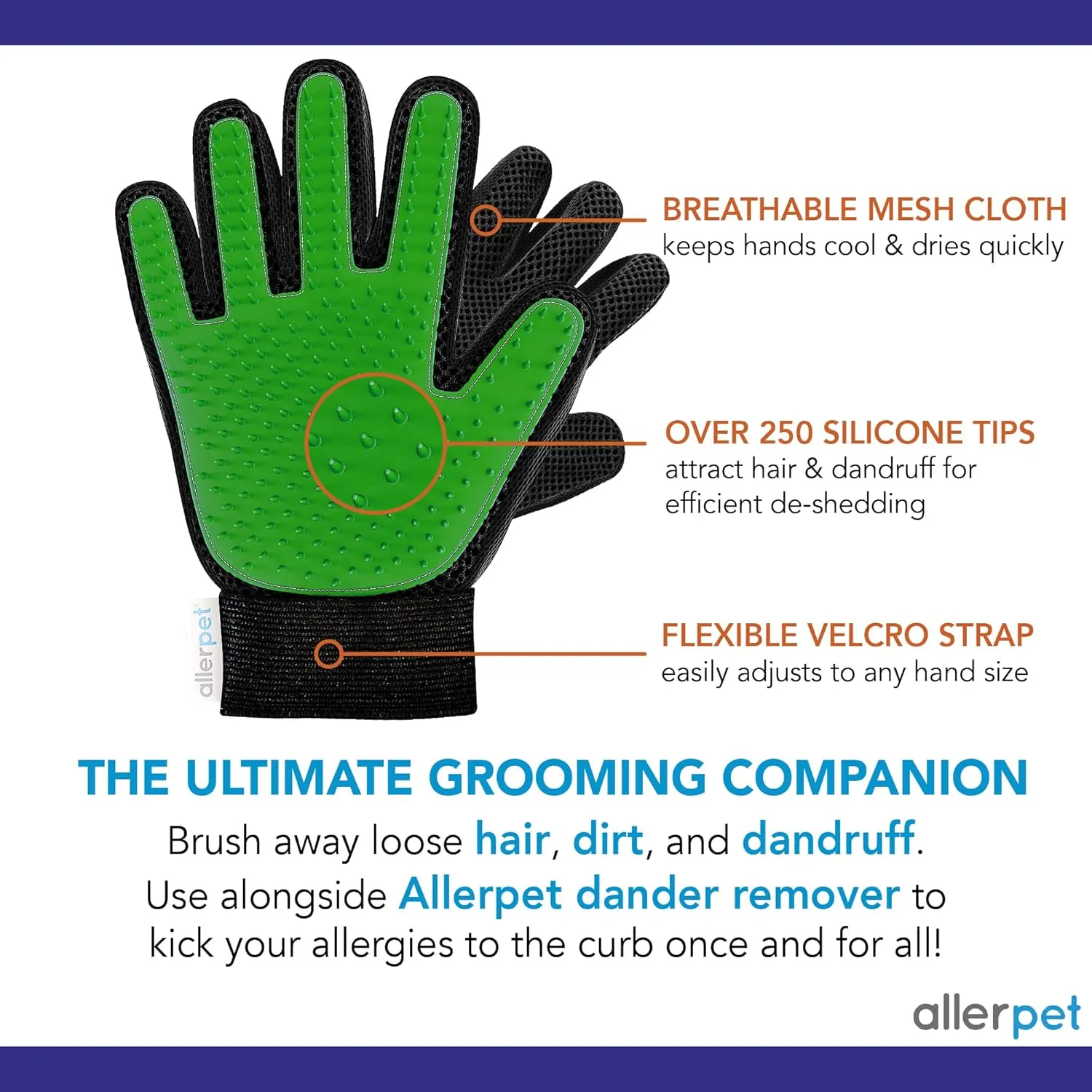 Allerpet Dog Dander Remover w/Free Grooming Glove - Best Pet Dander Remover for Allergens - for Canine Dry Skin Treatment - Good for Fur & Skin - (12oz)