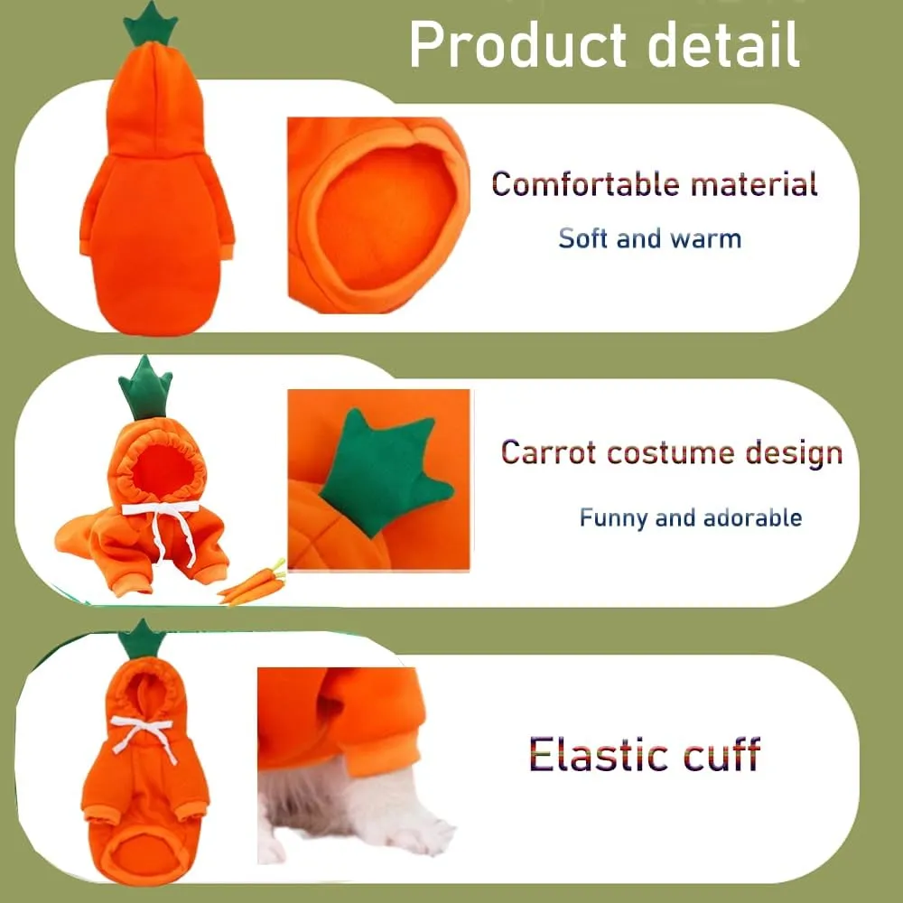 ANIAC Funny Pet Clothes for Small Dog Cat Carrot Dog Hoodies Warm Puppy Sweatshirt Coat with Fruit Hood Fall Cat Sweater Halloween Outfit Easter Dog Carrot Costume (Orange, X-Small)