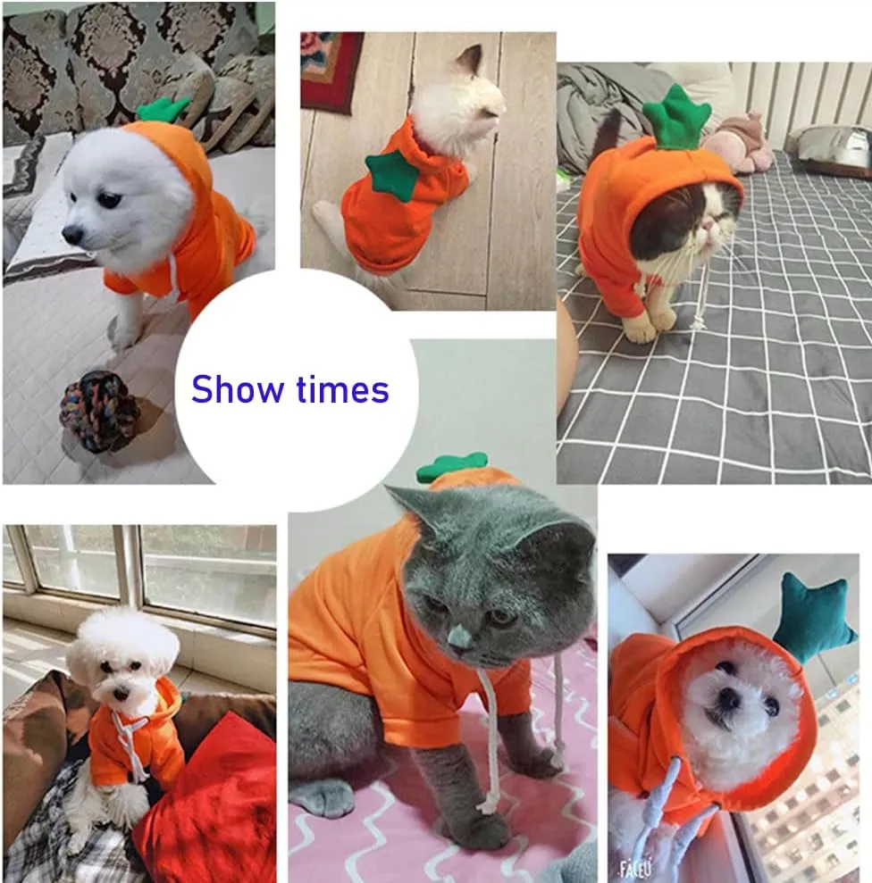 ANIAC Funny Pet Clothes for Small Dog Cat Carrot Dog Hoodies Warm Puppy Sweatshirt Coat with Fruit Hood Fall Cat Sweater Halloween Outfit Easter Dog Carrot Costume (Orange, X-Small)
