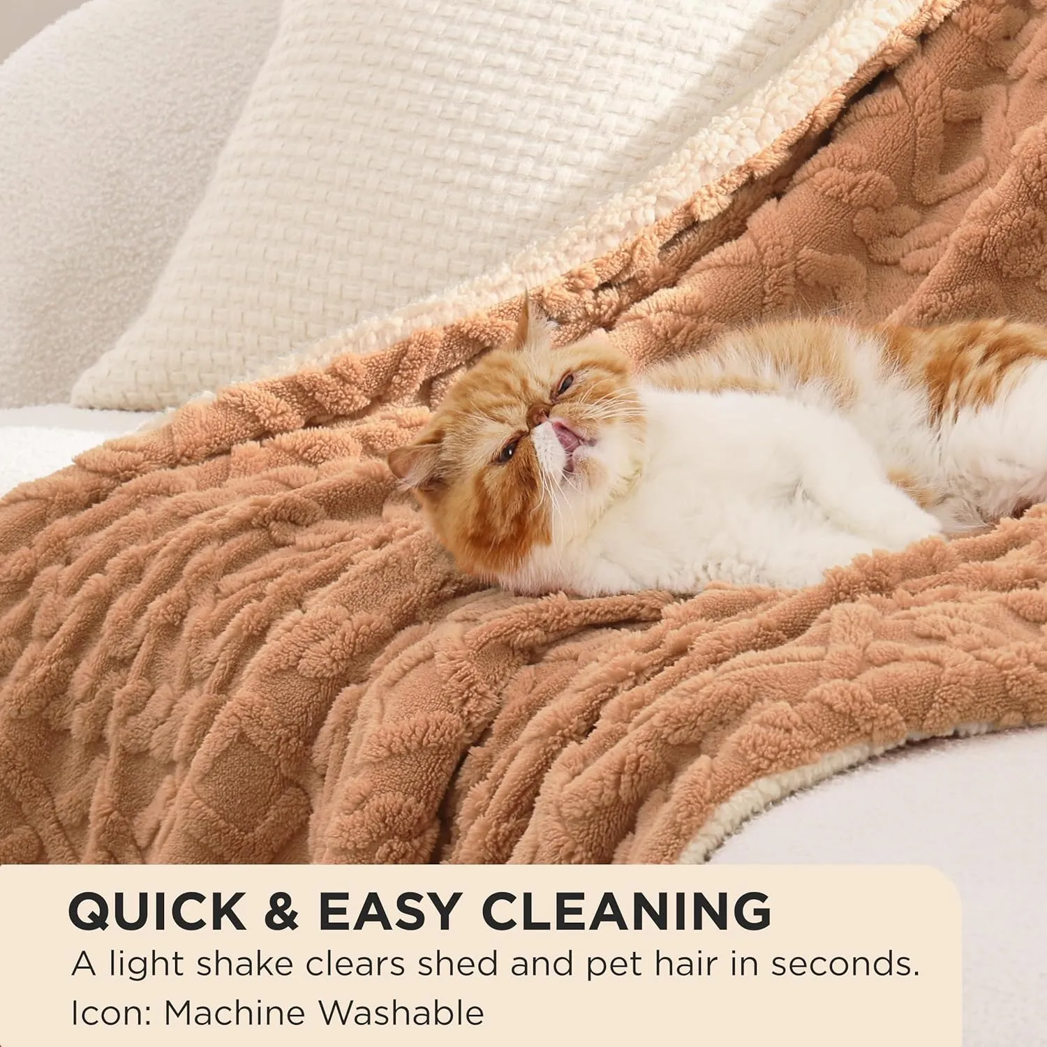 Bedsure Sherpa Fleece Throw Blanket for Couch - Fuzzy Soft Cozy Cable Throw for Women, Thick Warm Blanket for Winter, Light Brown, 50x60 Inches
