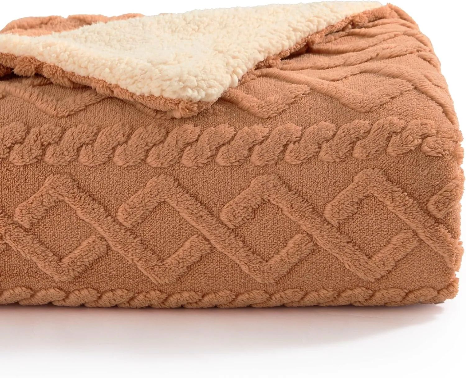 Bedsure Sherpa Fleece Throw Blanket for Couch - Fuzzy Soft Cozy Cable Throw for Women, Thick Warm Blanket for Winter, Light Brown, 50x60 Inches