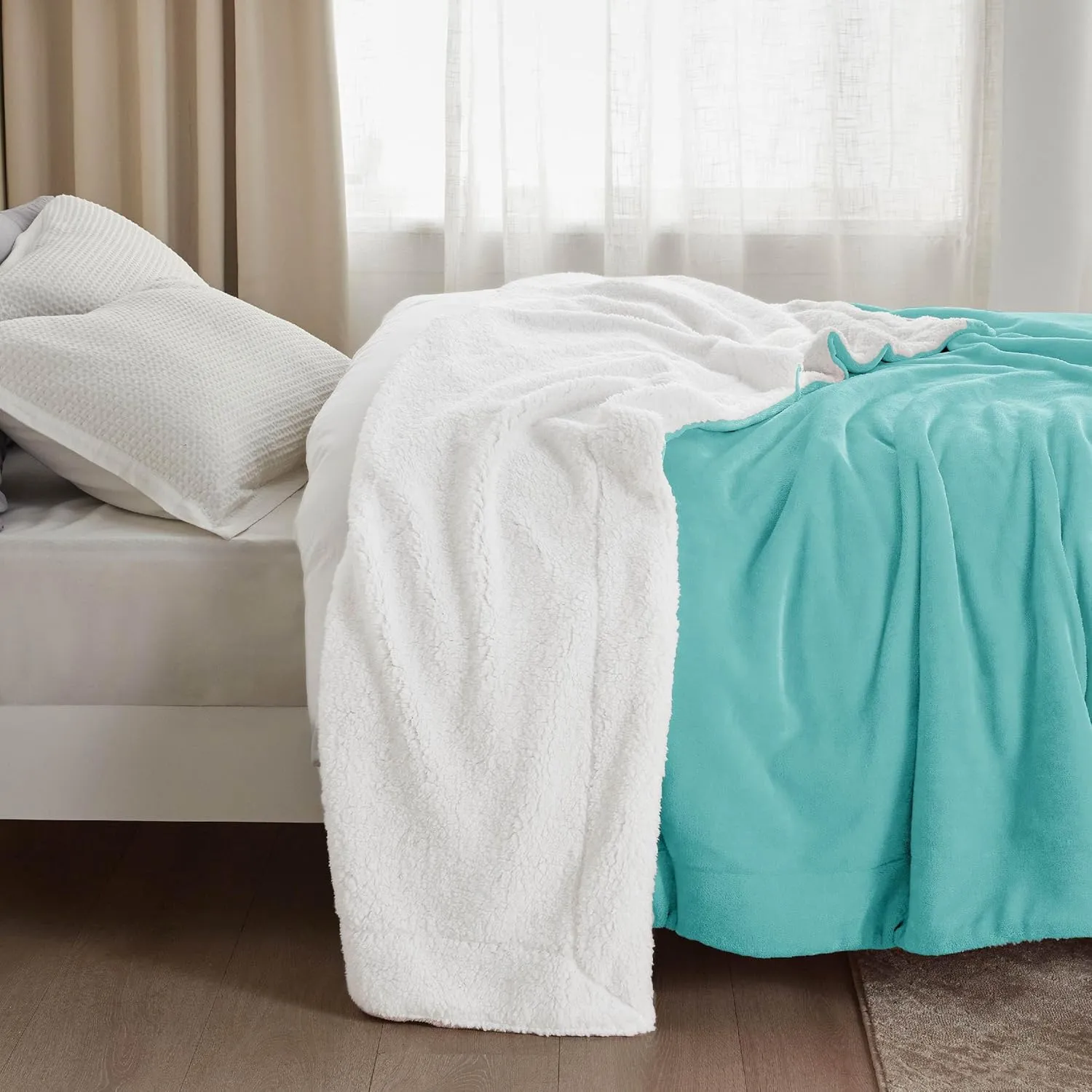 Bedsure Sherpa Fleece Throw Blanket for Couch - Thick and Warm, Soft Fuzzy Plush Throw Blanket for Winter, Light Teal, 50x60 Inches