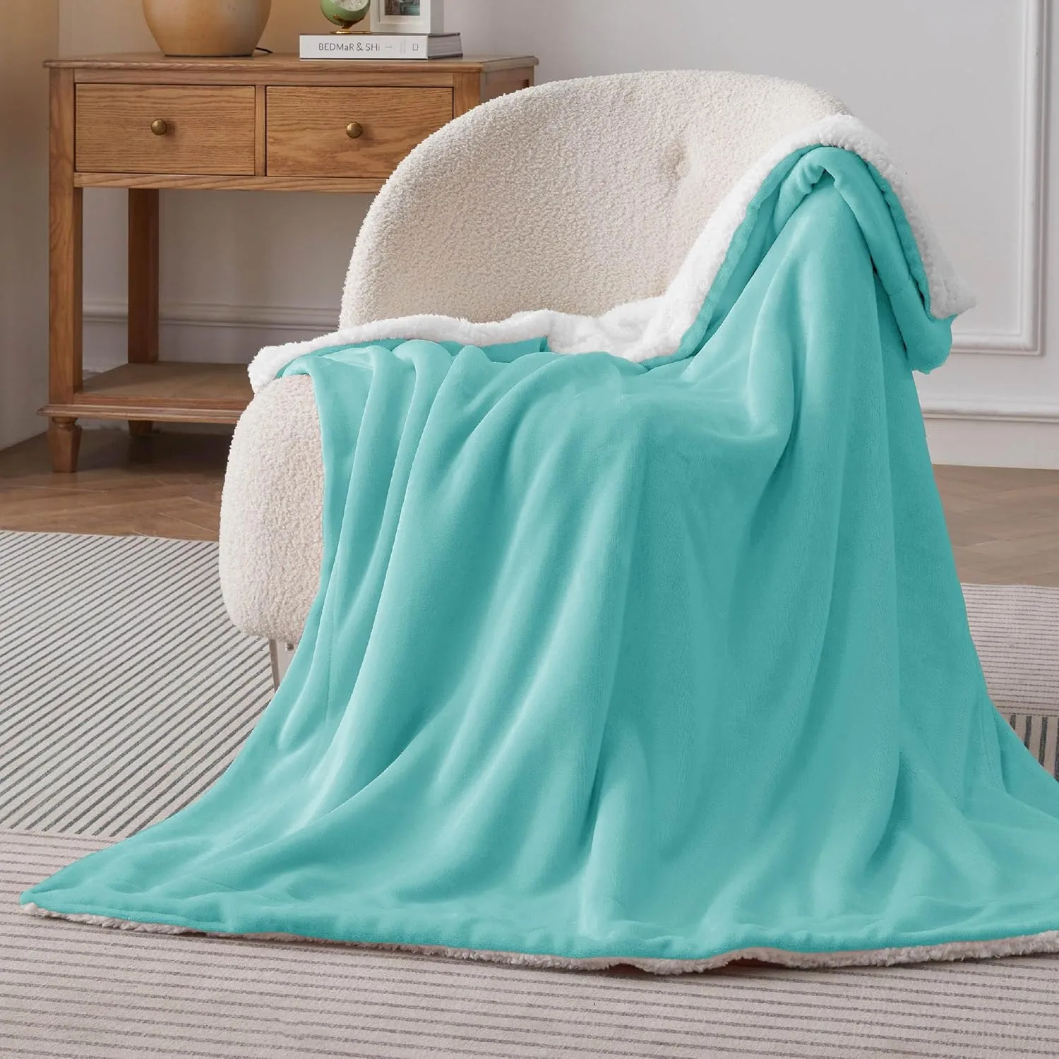 Bedsure Sherpa Fleece Throw Blanket for Couch - Thick and Warm, Soft Fuzzy Plush Throw Blanket for Winter, Light Teal, 50x60 Inches