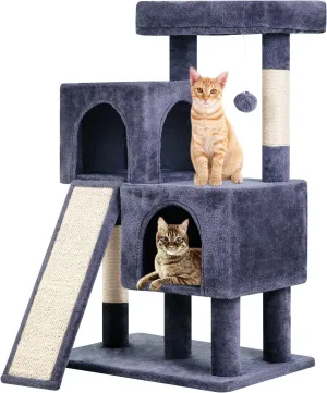 BestPet 36 inches Cat Tree for Indoor Cats Cat Tower with Scratching Posts Multi-Level Cat Furniture Condo with Ramp, Perch Spacious Cat Cave & Funny Toys for Kittens House,Dark Grey