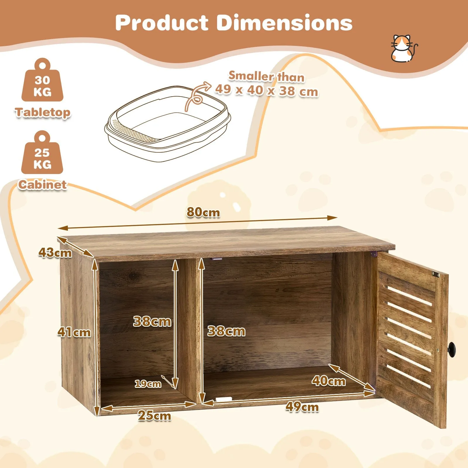 Cat Litter Box Enclosure Hidden Cat Washroom with Winding Entry-Oak