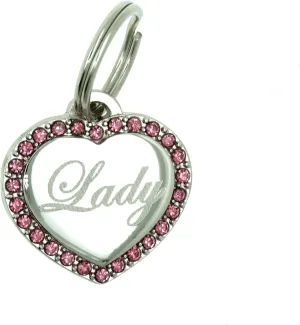Custom Engraved Personalized Stainless Steel SMALL Heart Pink Rhinestones Dog Cat Pet ID Jewelry Bling Tag