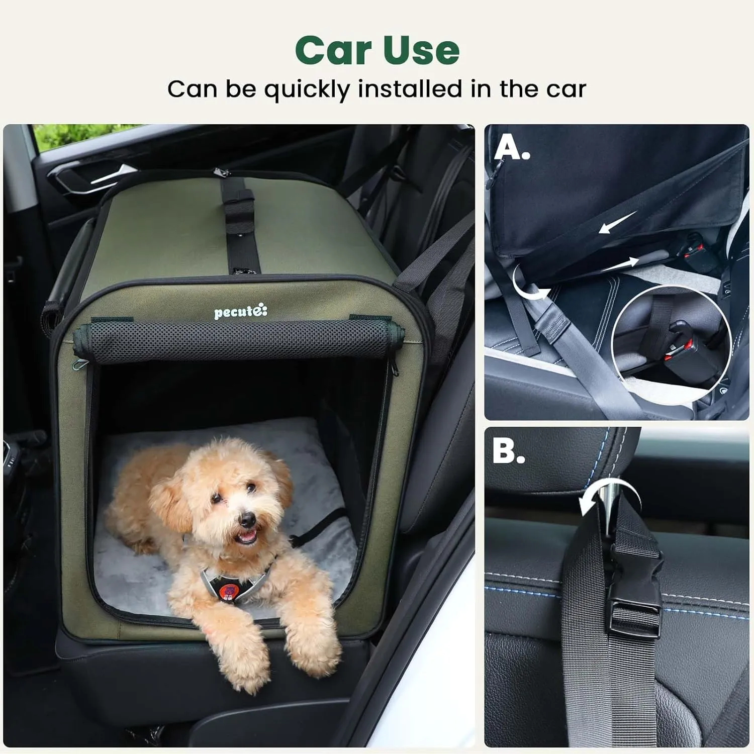 Dog Car Carrier Light Weight, Dog Carrier for Car, Portable Dog Car Crate with Breathable Windows, Foldable Pet Carrier for Both Indoor and Outdoor Use, Dog Travel Crate with Curtain Green