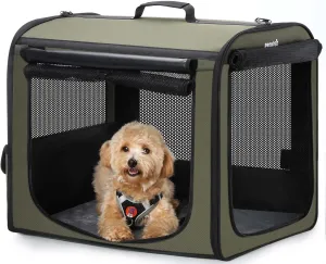 Dog Car Carrier Light Weight, Dog Carrier for Car, Portable Dog Car Crate with Breathable Windows, Foldable Pet Carrier for Both Indoor and Outdoor Use, Dog Travel Crate with Curtain Green