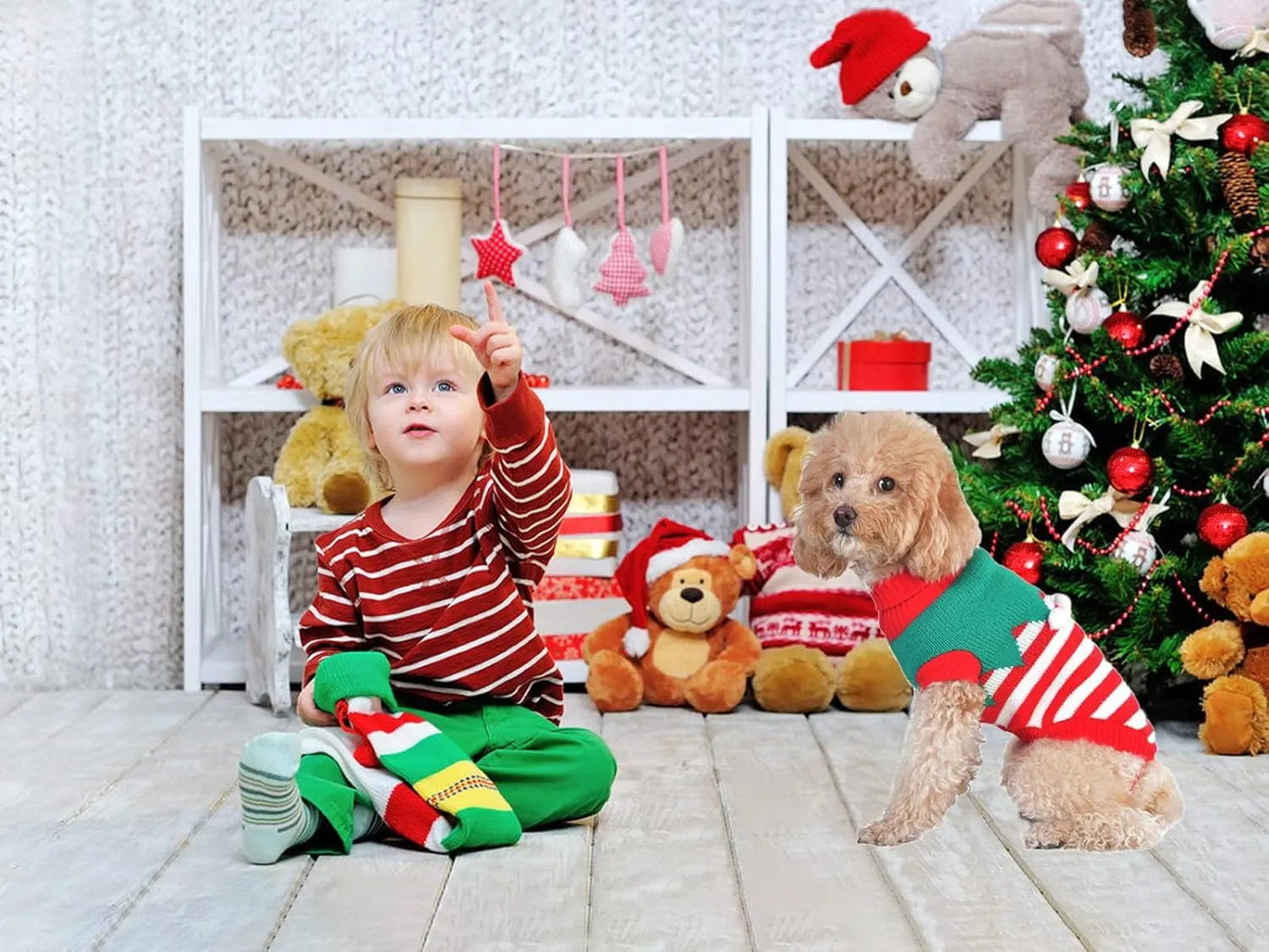 Dog Christmas Sweater Pet Winter Knitwear Xmas Elf Costume Clothes Coats Sweater for Kitty Puppy Cat XL