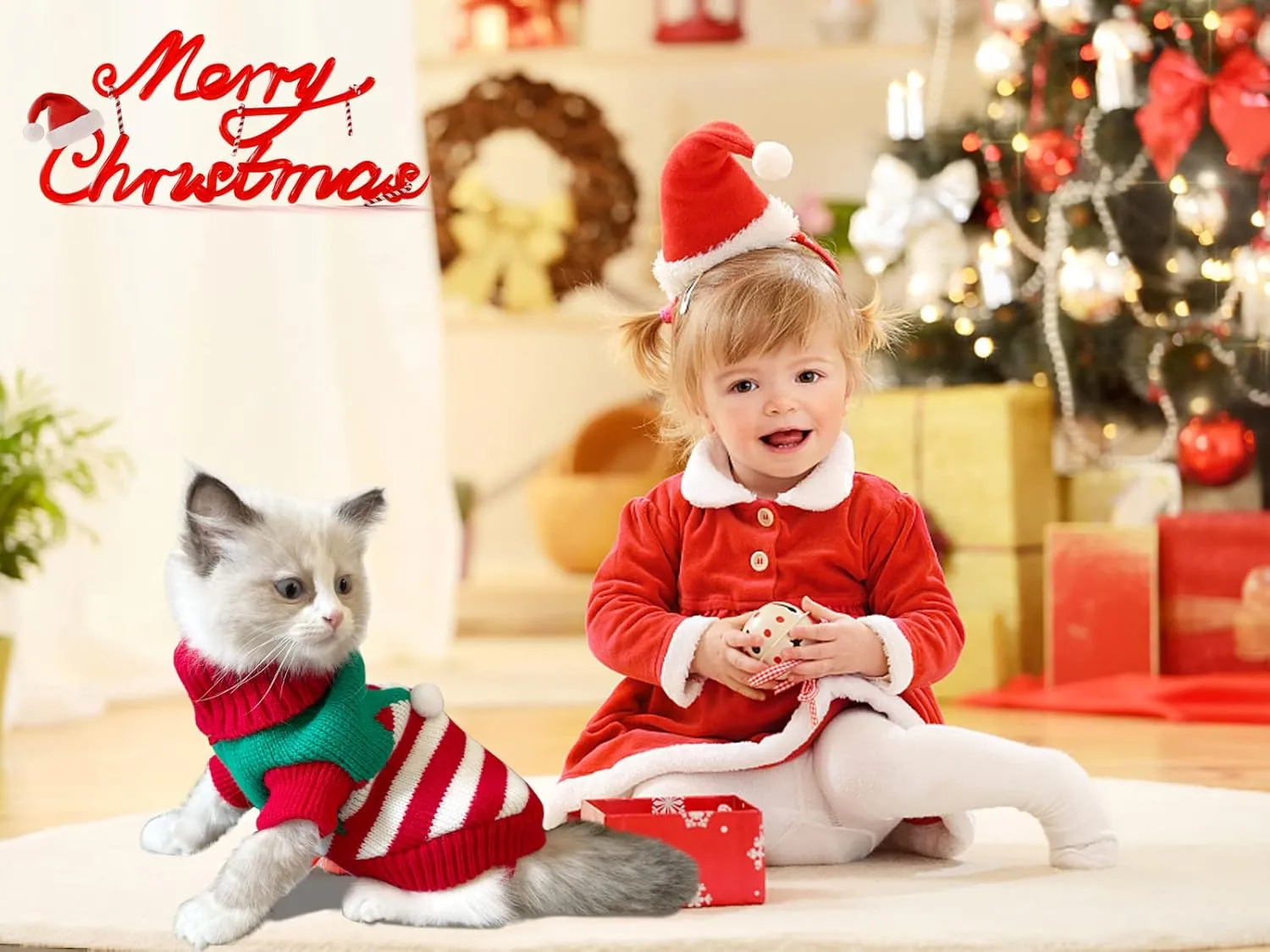 Dog Christmas Sweater Pet Winter Knitwear Xmas Elf Costume Clothes Coats Sweater for Kitty Puppy Cat XL