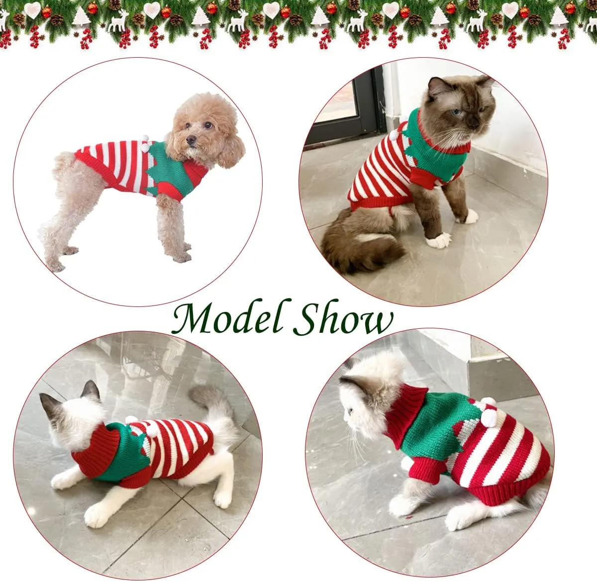 Dog Christmas Sweater Pet Winter Knitwear Xmas Elf Costume Clothes Coats Sweater for Kitty Puppy Cat XL