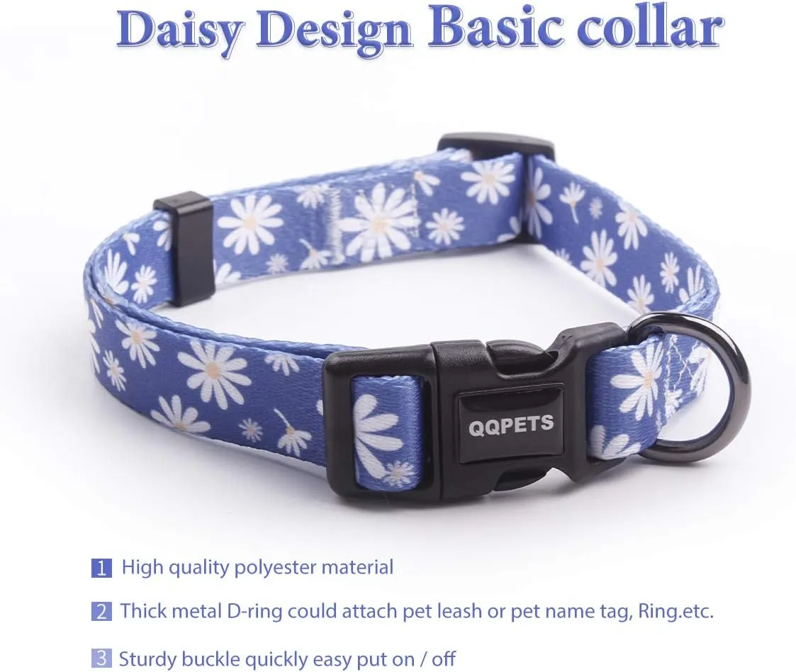 Dog Harness Collar Leash Set - No Pull Pet Adjustable Back Clip Halter Basic Collar Heavy Duty 5FT Anti-Twist Leash for Extra Small Puppy Medium Large Breed Training Running (Daisy, XS)
