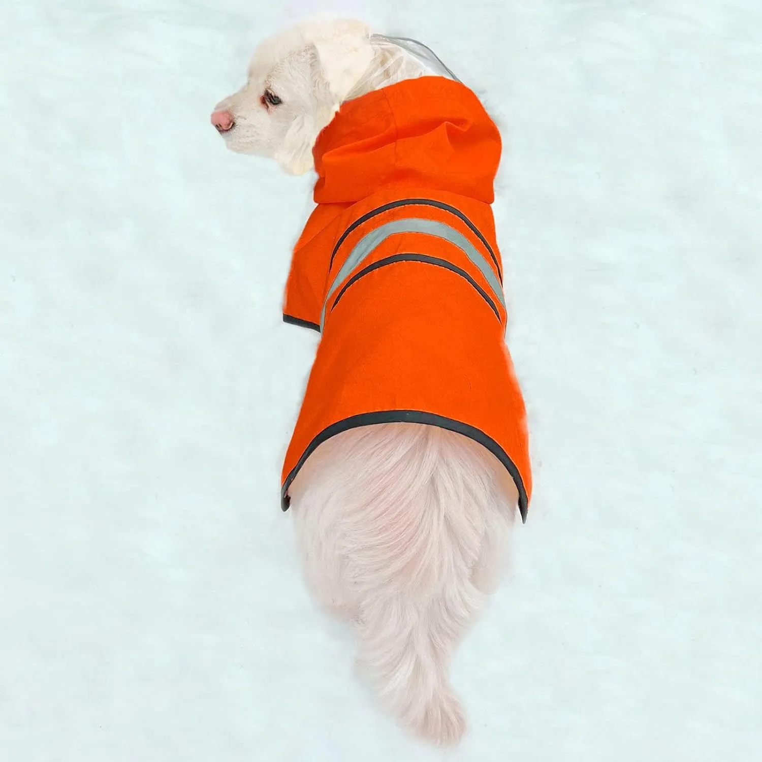 Dog Raincoat Waterproof Reflective Slicker - Lightweight Breathable Hooded Poncho Rain Coat Jacket with Adjustable Belly Strap and Leash Hole for Small Medium Large Dogs (Small, Orange)