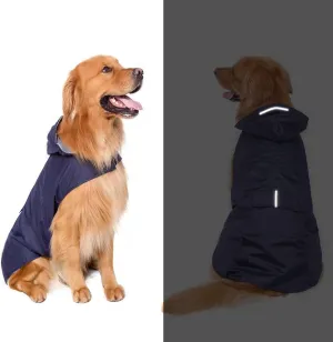 Dog Raincoat with Adjustable Strap and Leash Hole - Hoodie and Pocket with Reflective - Waterproof Slicker Lightweight Breathable Rain Jacket for Medium Large Dogs - Easy to Wear,Navy Blue 3XL