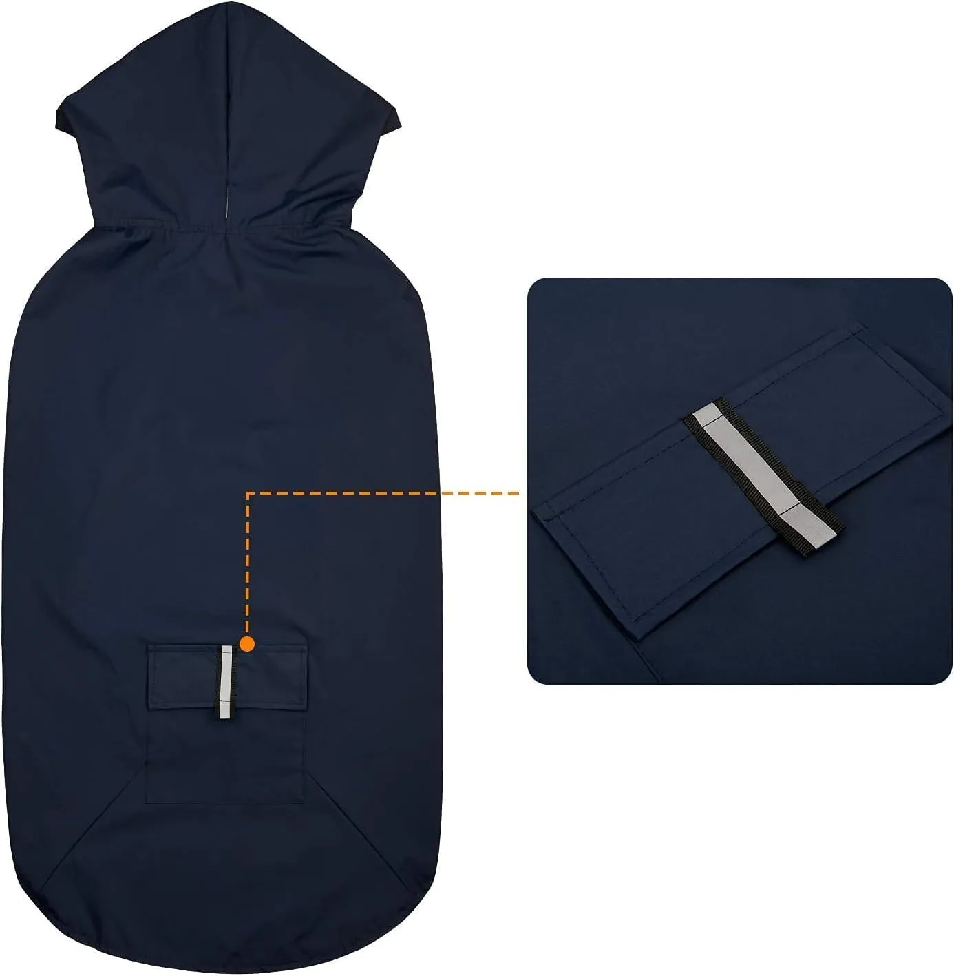 Dog Raincoat with Adjustable Strap and Leash Hole - Hoodie and Pocket with Reflective - Waterproof Slicker Lightweight Breathable Rain Jacket for Medium Large Dogs - Easy to Wear,Navy Blue 3XL
