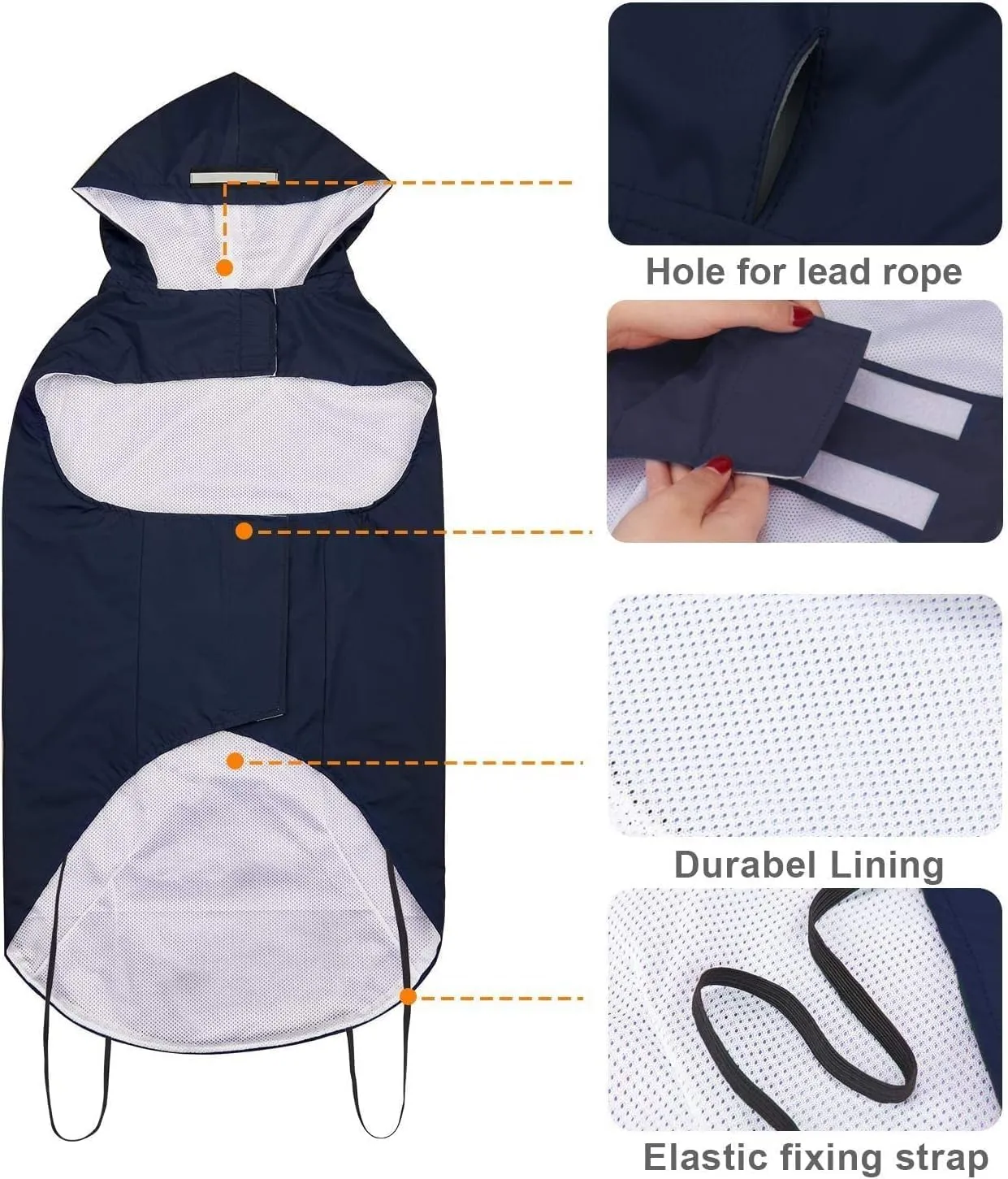 Dog Raincoat with Adjustable Strap and Leash Hole - Hoodie and Pocket with Reflective - Waterproof Slicker Lightweight Breathable Rain Jacket for Medium Large Dogs - Easy to Wear,Navy Blue 3XL