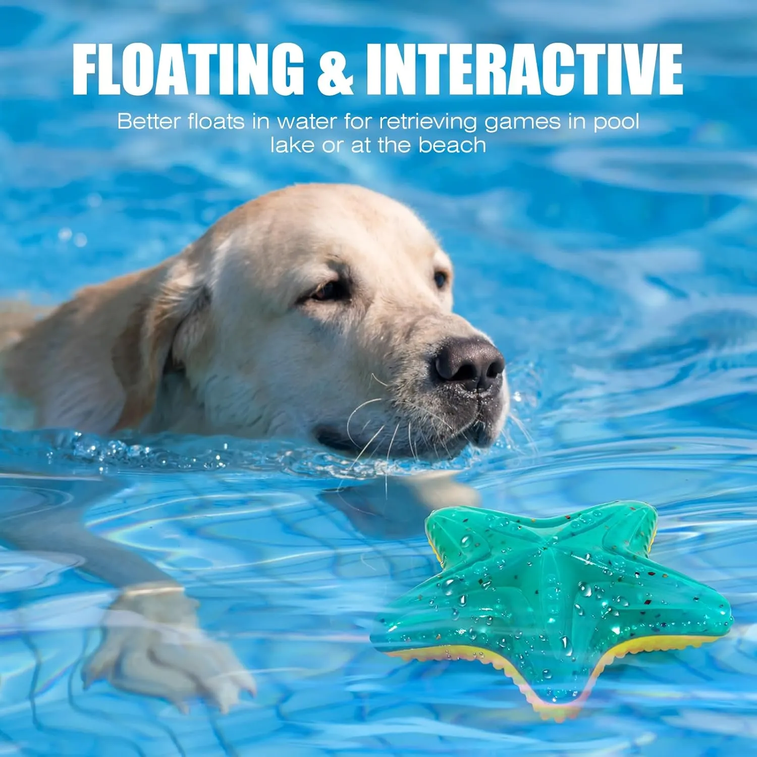Dog Toy Floating Luminous, Squeaky Dog Toy, Glow in The Dark (Large Starfish)