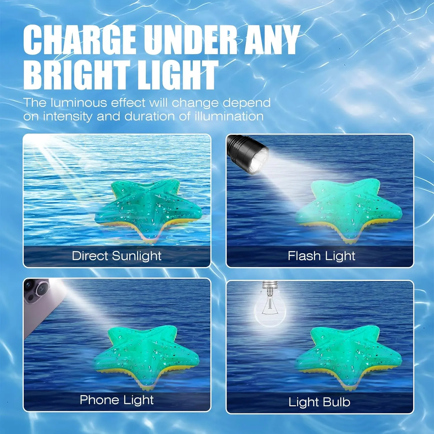 Dog Toy Floating Luminous, Squeaky Dog Toy, Glow in The Dark (Large Starfish)