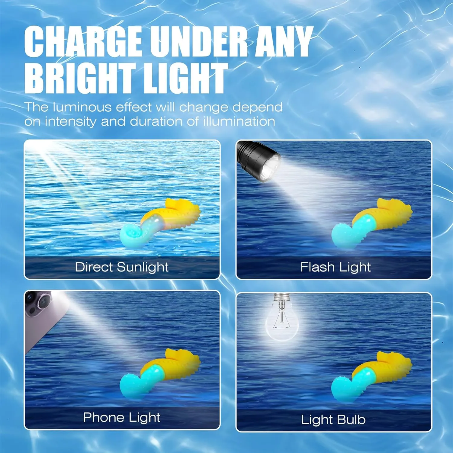 Dog Toy Floating Luminous, Squeaky Dog Toy, Glow in The Dark (Seahorse)