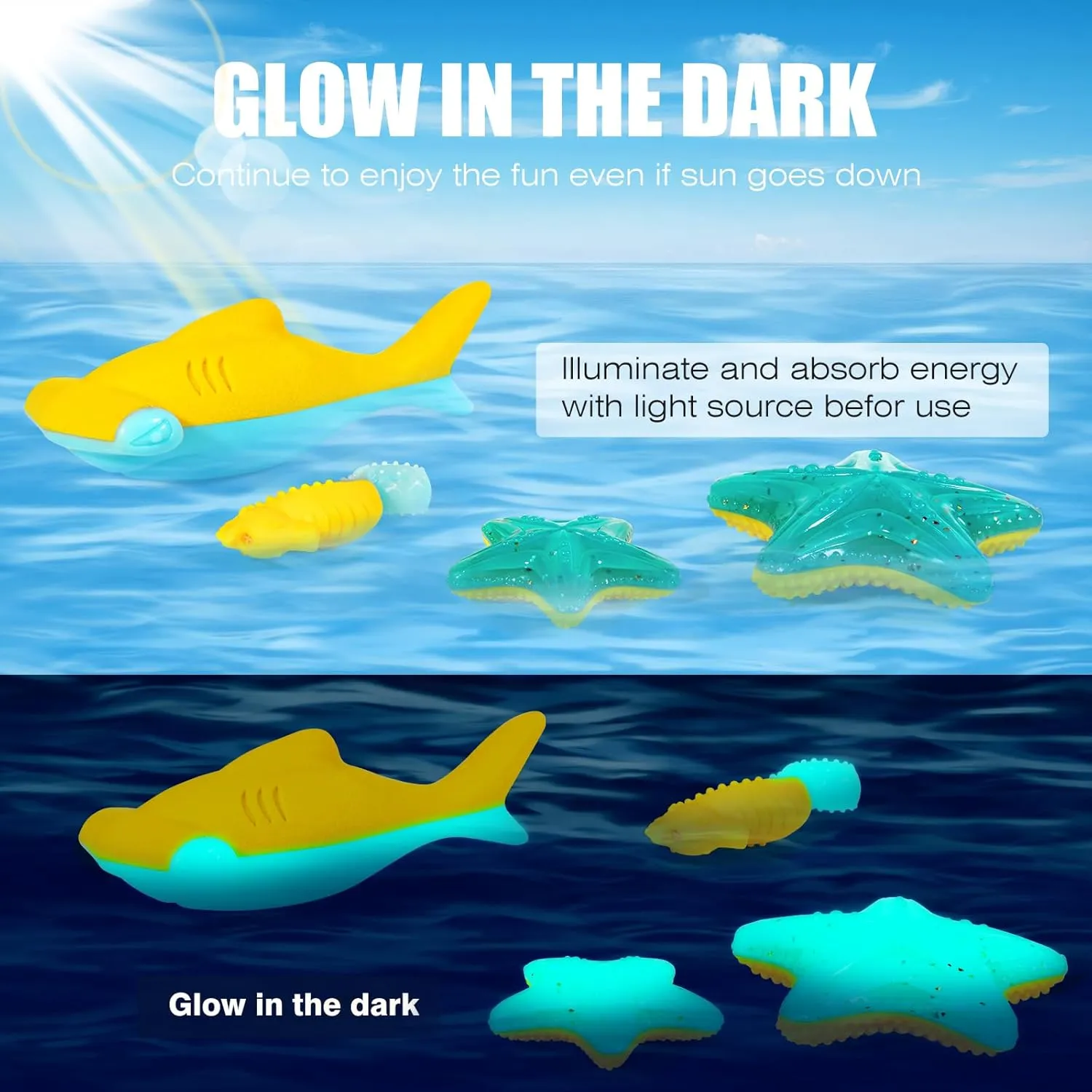 Dog Toy Floating Luminous, Squeaky Dog Toy, Glow in The Dark (Seahorse)