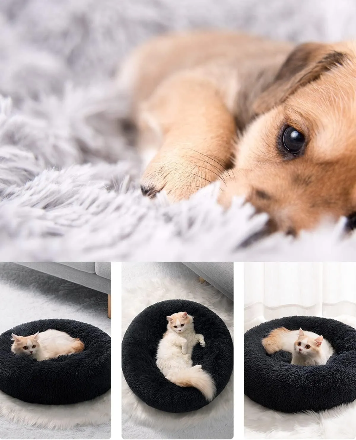 Donut Dog & Cat Bed - Premium Quality Plush Calming Pet Bed, Warm and Soft Anti-Anxiety Cosy Bed With Non-Slip Bottom, Washable for Small/Medium/Large Dogs (Color: Red, Size)