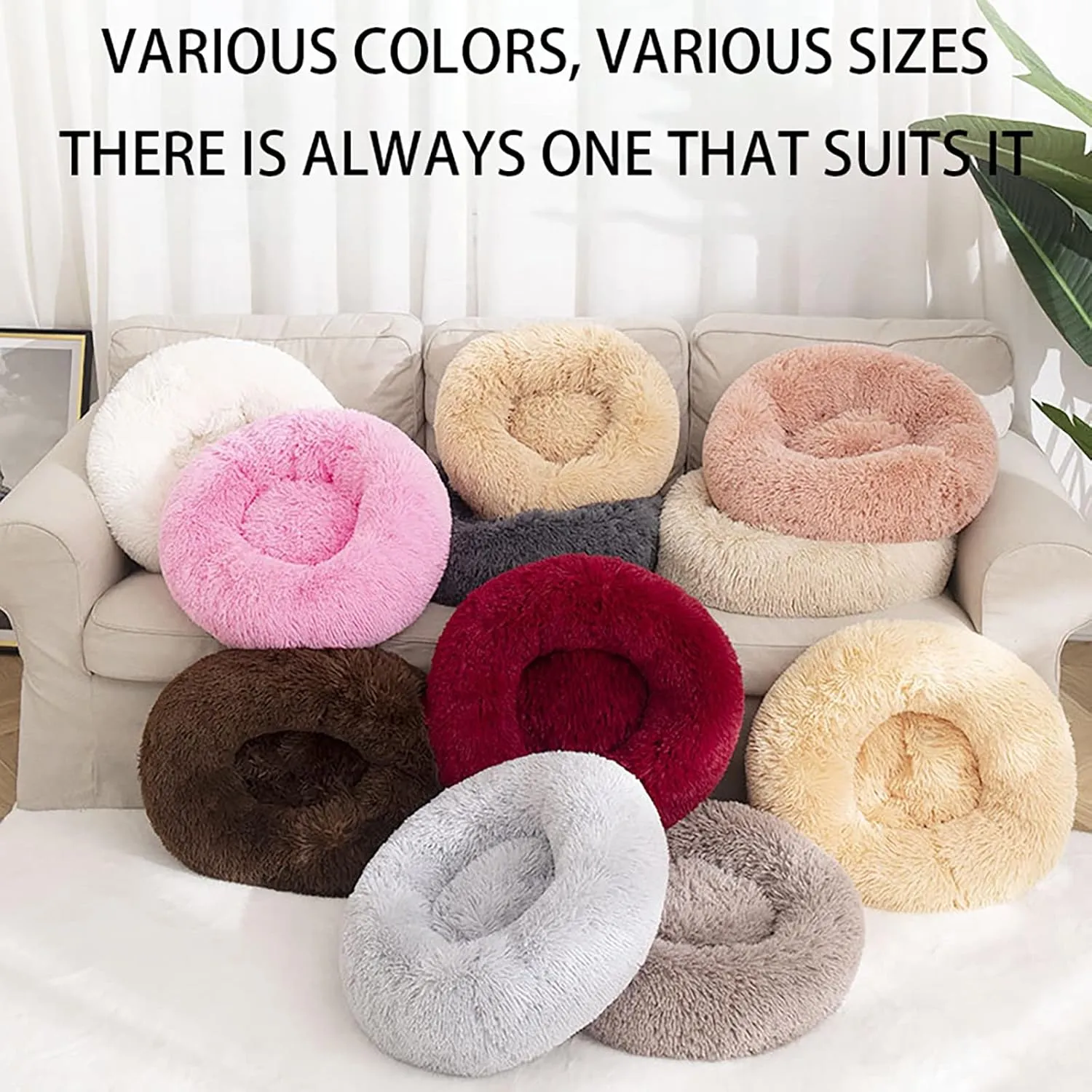 Donut Dog & Cat Bed - Premium Quality Plush Calming Pet Bed, Warm and Soft Anti-Anxiety Cosy Bed With Non-Slip Bottom, Washable for Small/Medium/Large Dogs (Color: Red, Size)