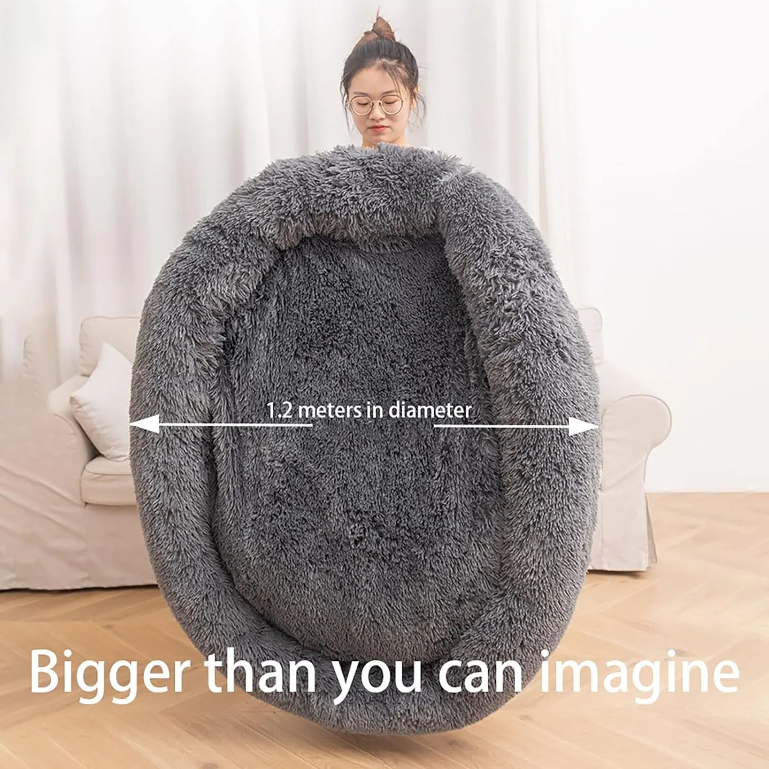 Donut Dog & Cat Bed - Premium Quality Plush Calming Pet Bed, Warm and Soft Anti-Anxiety Cosy Bed With Non-Slip Bottom, Washable for Small/Medium/Large Dogs (Color: Red, Size)