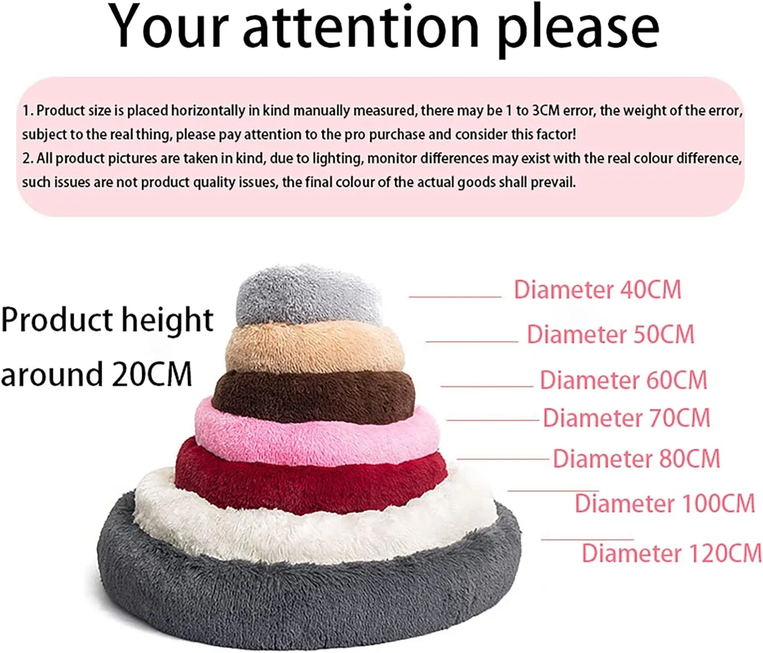 Donut Dog & Cat Bed - Premium Quality Plush Calming Pet Bed, Warm and Soft Anti-Anxiety Cosy Bed With Non-Slip Bottom, Washable for Small/Medium/Large Dogs (Color: Red, Size)