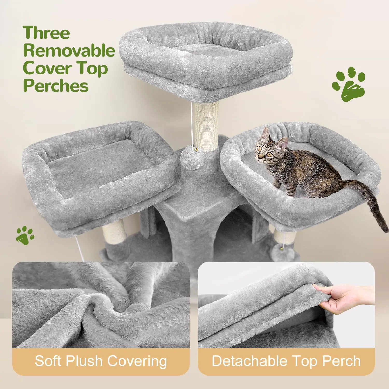 F80 Big Cat Tower for Indoor Cats, 80inch Cat Tower for Multiple Adult Cats XXL Cat Tree with Scratching Post, Hammock, 3 Perches, 2 Condos, 2 Hanging Basket, Light Grey