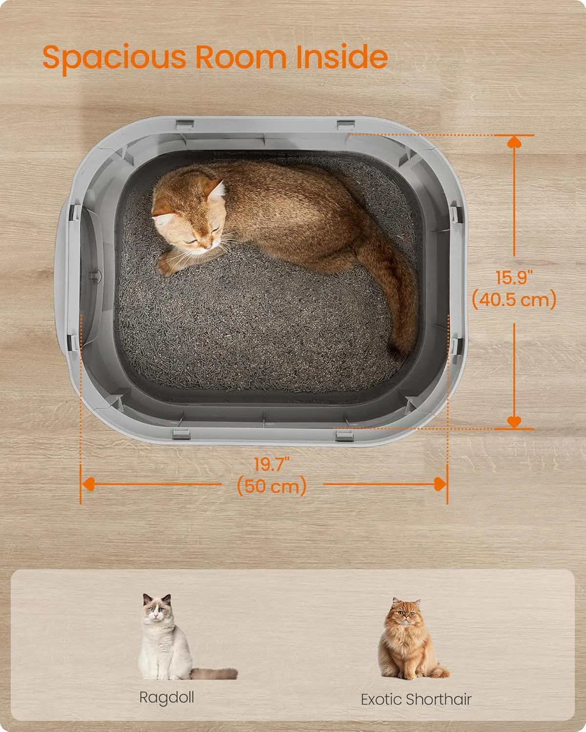 Feandrea Cat Litter Box with Lid, XL Enclosed Litter Box with Slide-Out Tray, Scoop, Brush, Anti-Tracking, for Cats of Different Sizes, Dove Gray and Slat Gray UPPT002B01