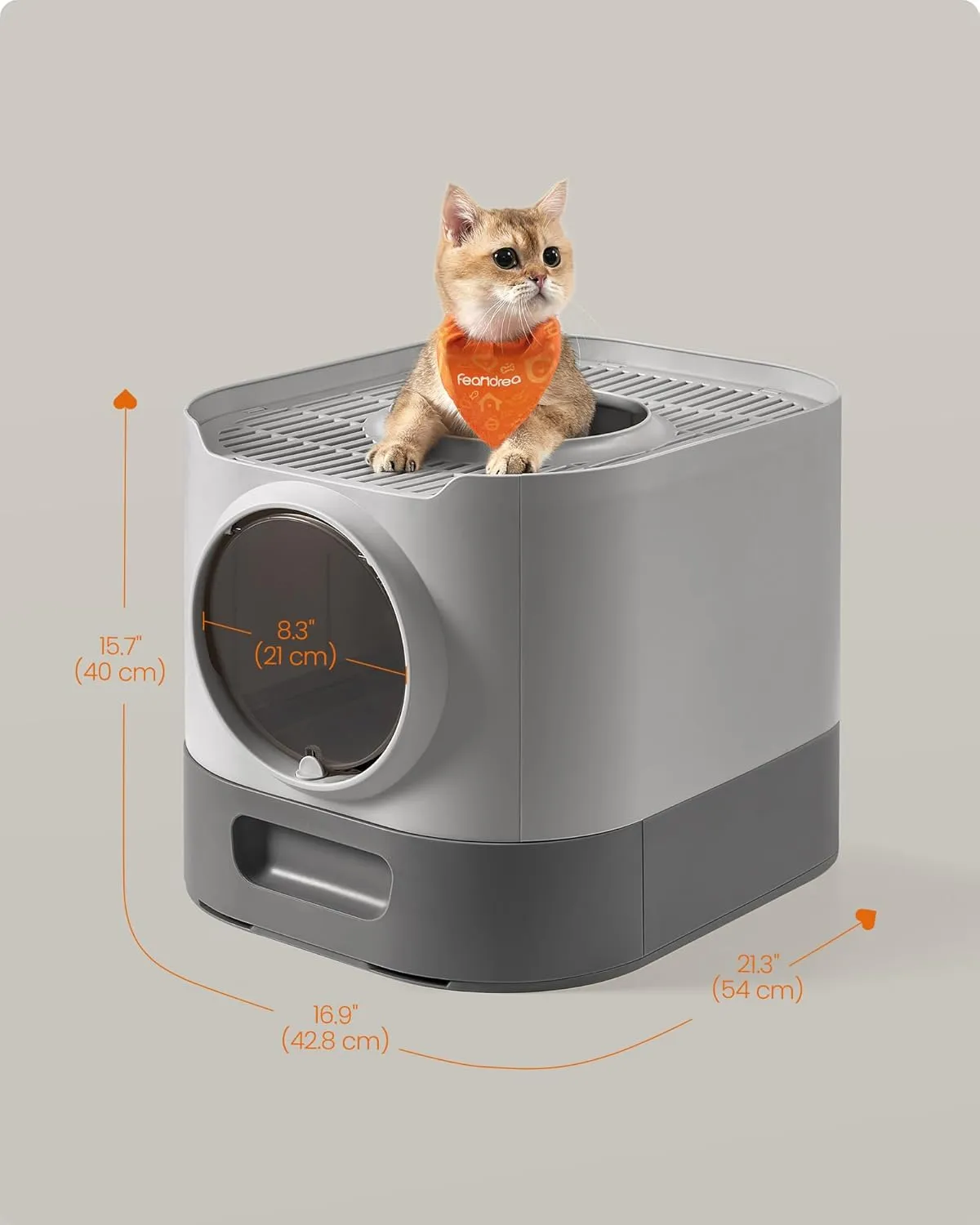 Feandrea Cat Litter Box with Lid, XL Enclosed Litter Box with Slide-Out Tray, Scoop, Brush, Anti-Tracking, for Cats of Different Sizes, Dove Gray and Slat Gray UPPT002B01