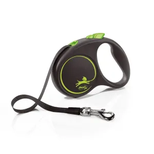 Flexi 5m Small Black Design Green Tape Lead Retractable Dog Lead