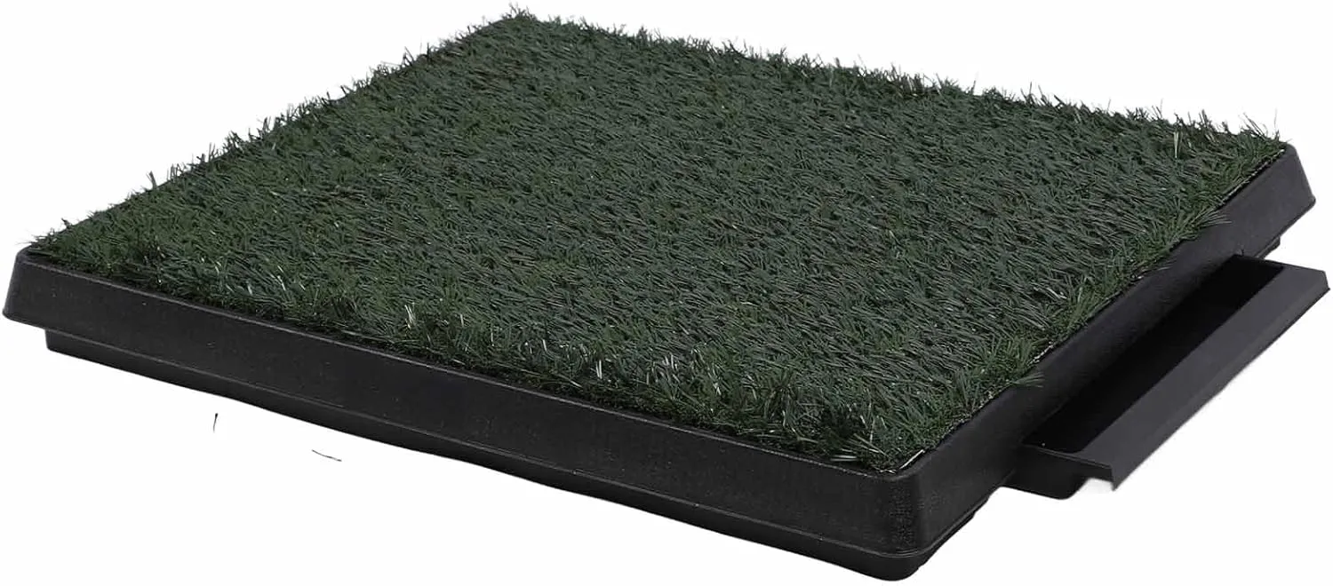 GLOGLOW Indoor Dog Litter Box, Dog Grass Pee Pad Dog Training Tray Mesh Toilet Design Toilet Training Tray Holder Puppy Toilet Dog Grass Potty Tray for Small Medium Puppies (Small Size)
