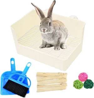 Hamiledyi Litter Box Rabbit Litterbox Small Rabbit Corner Trainer Potty Plastic Guinea Pig Toilet Training Box for Cage (White)